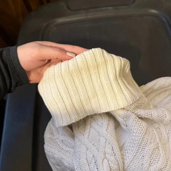 cozy girly grunge preppy coquette white cable knit turtleneck sweater - Picture 5 of 5